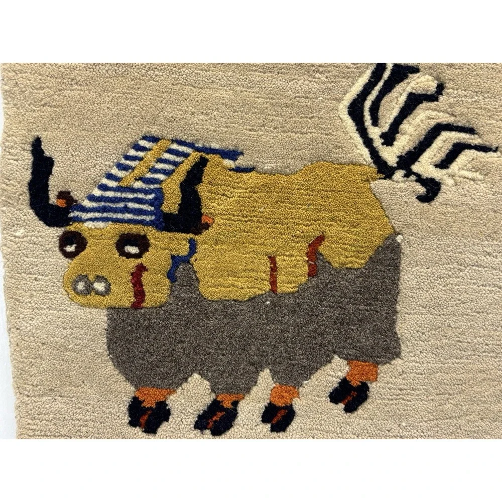 Tibetan Yak Meditation Carpet 100% Wool Wall Hanging Hand Woven in Nepal 17x30